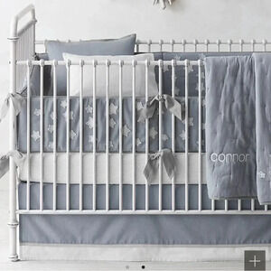 Baby CRIB BEDSKIR - NEW- French Blue Crib- by Restoration Hardware